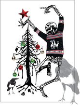 Greeting card - Dancing skeleton around Christmas tree